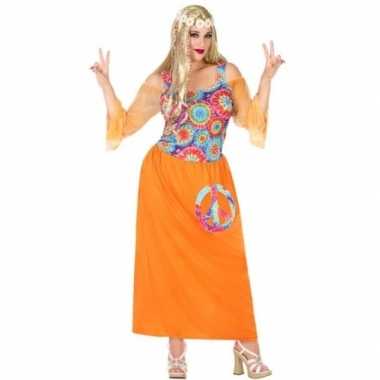 Carnavalskleding grote maat oranje flower power jurk dames goedkoop
