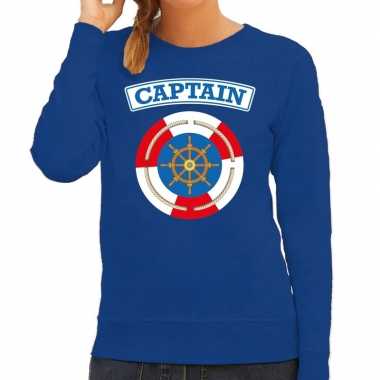 Carnavalskleding kapitein/captain verkleed sweater blauw dames goedko