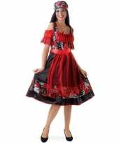 Carnavalskleding dirndl jurkje rood zwart dames
