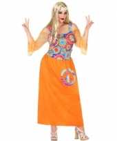 Carnavalskleding grote maat oranje flower power jurk dames