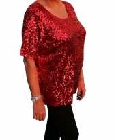 Carnavalskleding grote maten rode glitter pailletten disco shirt dames xl