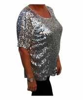 Carnavalskleding grote maten zilveren glitter pailletten disco shirt dames xl
