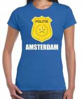 Carnavalskleding politie embleem amsterdam carnaval verkleed t-shirt blauw dames