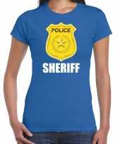 Carnavalskleding sheriff police politie embleem t shirt blauw dames